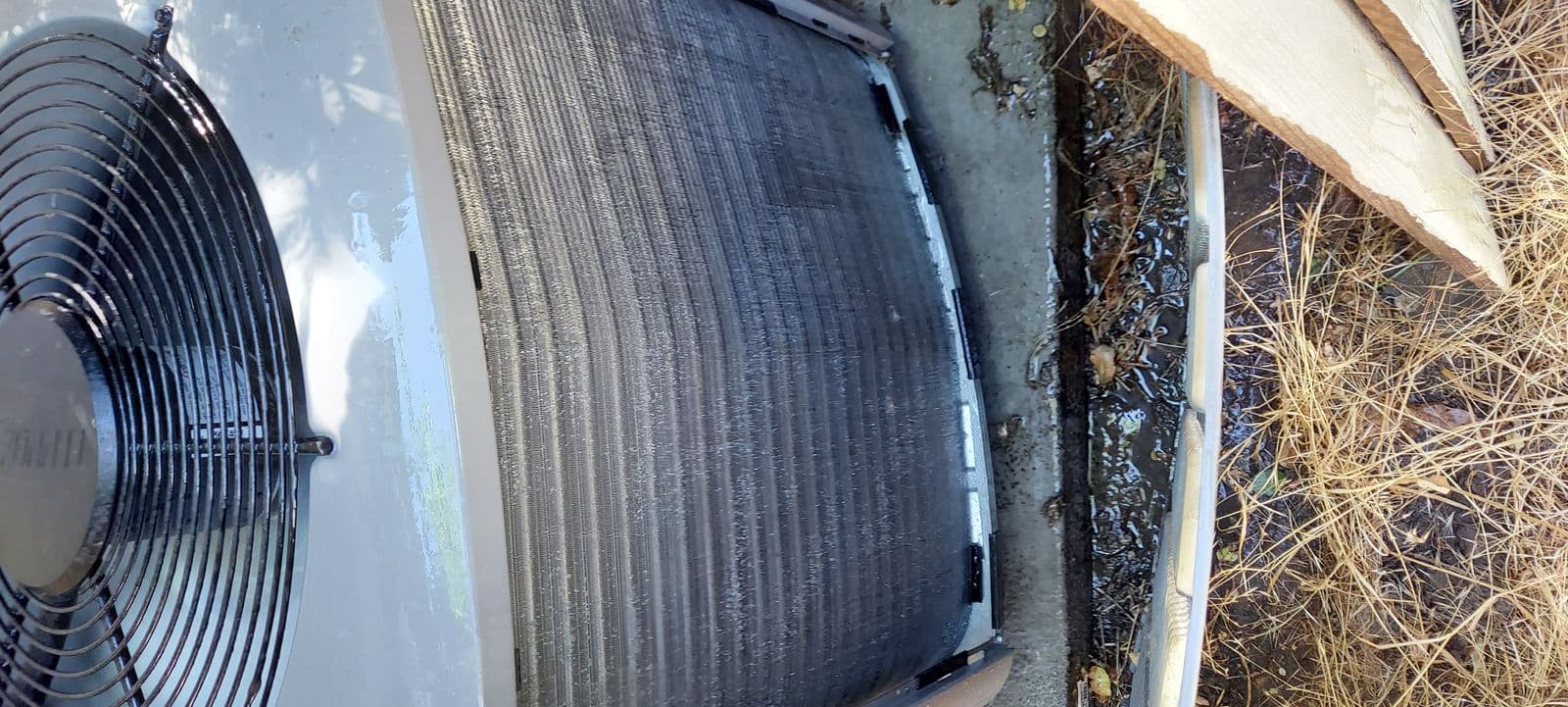AC condenser coil after professional cleaning by Meridian HVAC